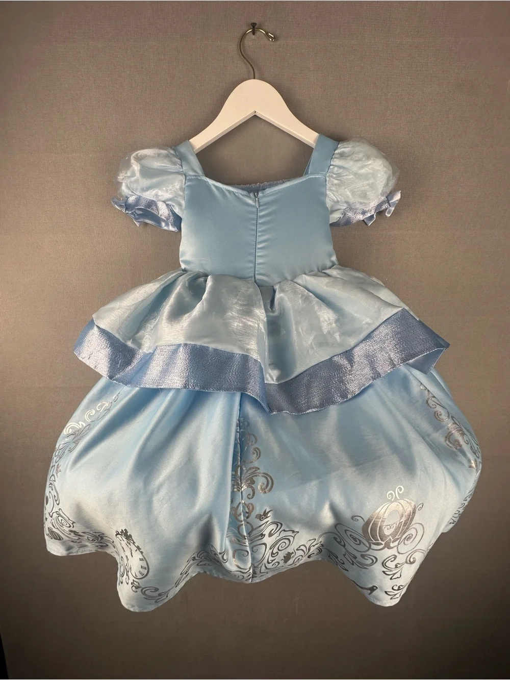 Cinderella Princess Costume Dress Girls Blue Satin Puff Sleeve Sparkle